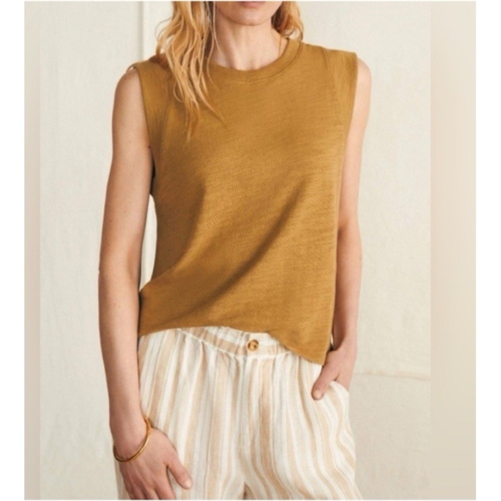 Faherty Womens Organic Cotton Sunwashed Slub Muscle Tank L Gold Yellow Summer